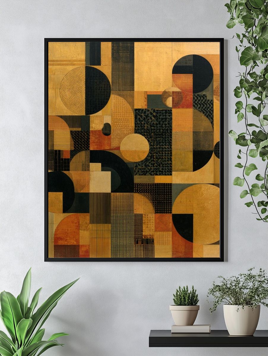 Golden Geometric Abstract Poster. — room view 4