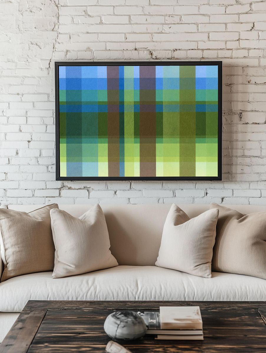 Geometric Blue Green Grid Poster. room preview