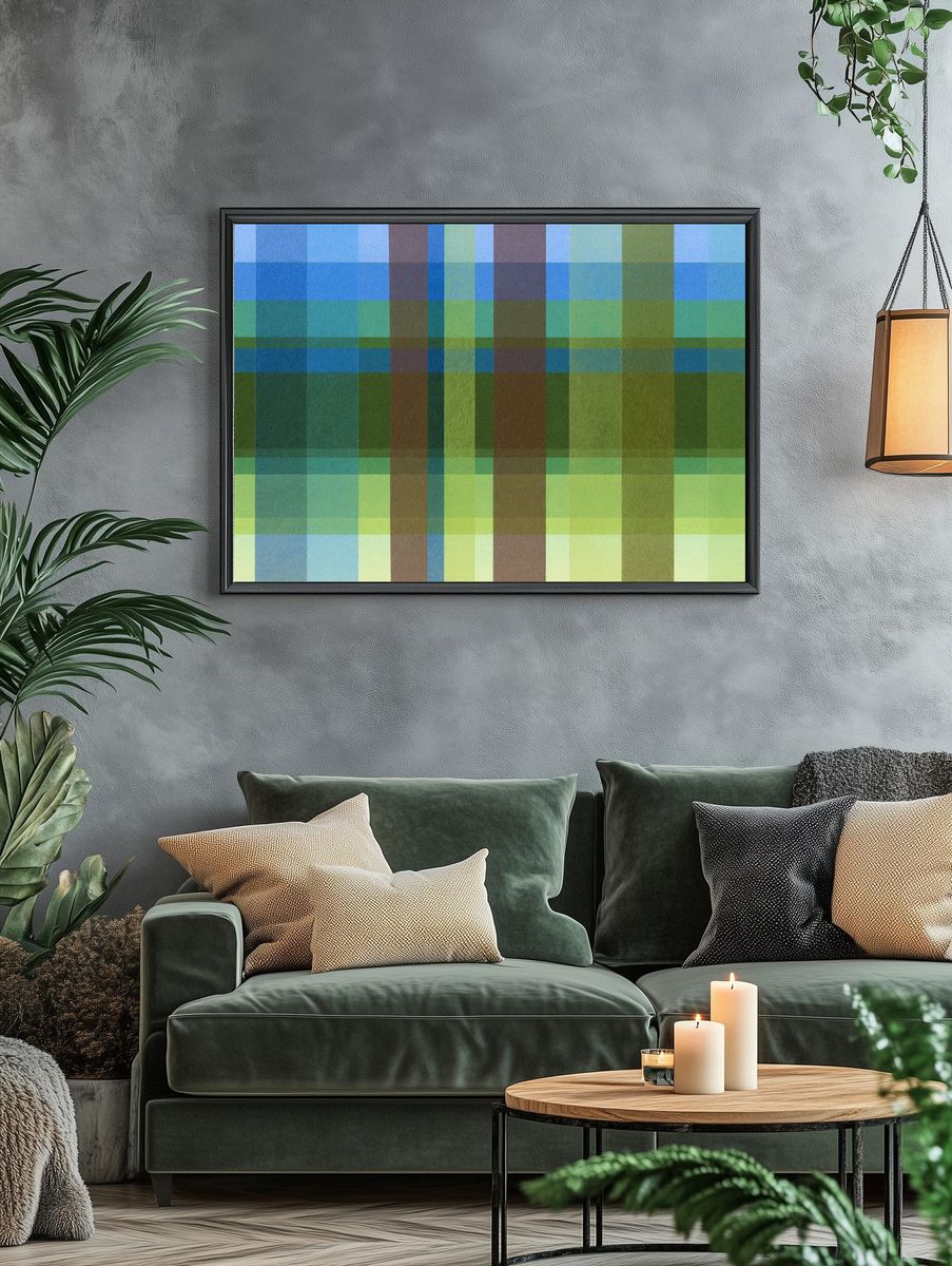 Geometric Blue Green Grid Poster. — room view 4
