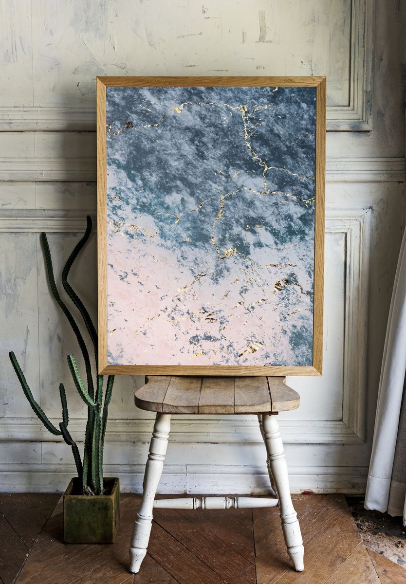 Pink blue marble textured background. room preview