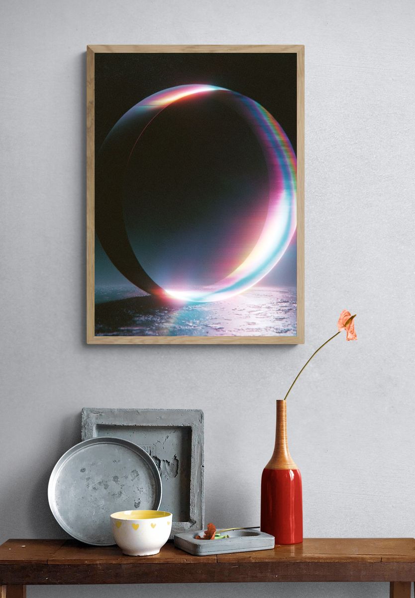 Neon Prism Ring Abstract Poster. — room view 3