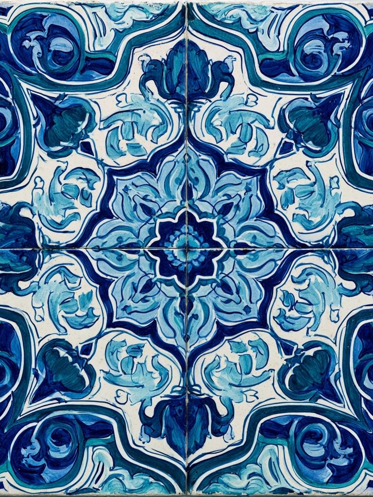 Blue Tile Pattern Print. poster — abstract art