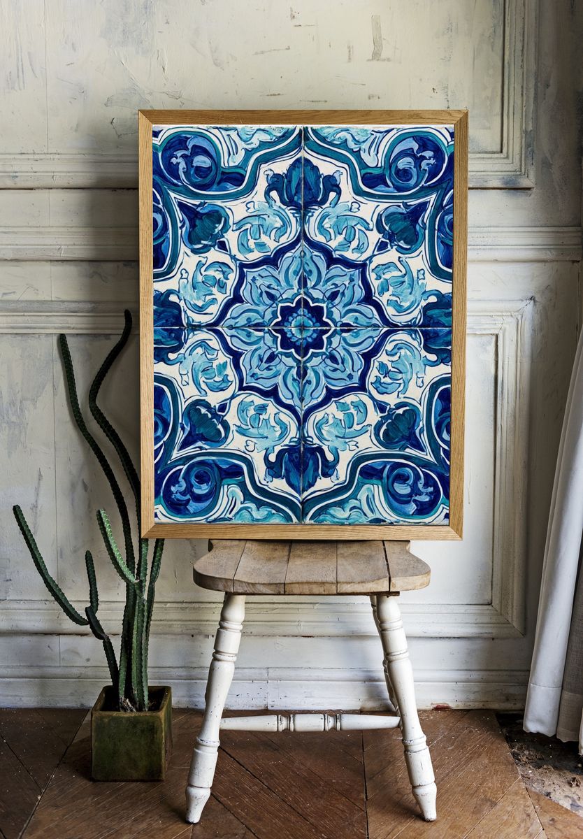 Blue Tile Pattern Print. — room view 1