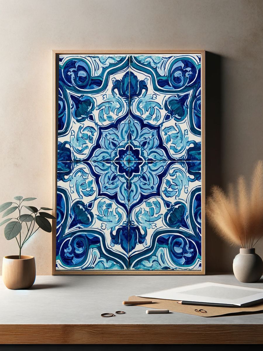 Blue Tile Pattern Print. — room view 2
