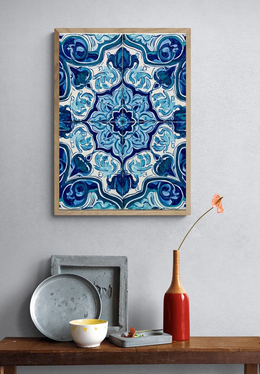 Blue Tile Pattern Print. — room view 3