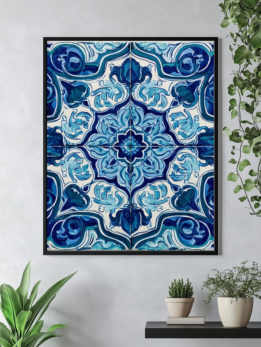 Blue Tile Pattern Print. — room view 4