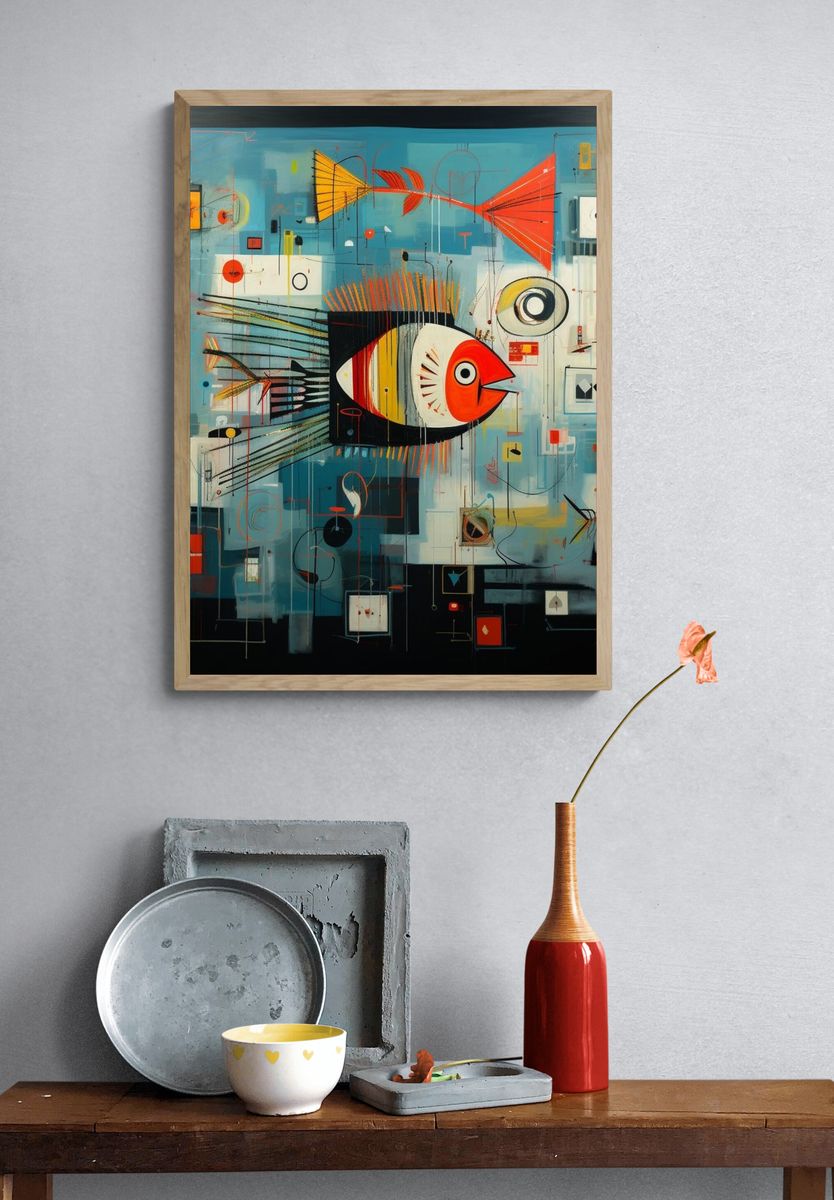 Abstract Fish Geometry Poster. — room view 3