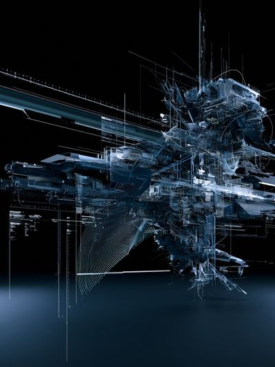 Futuristic Blue Glitch Abstract Poster.
