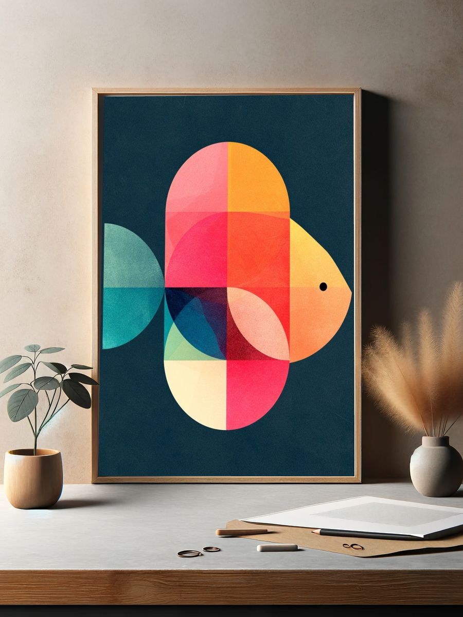 Geometric Fish Abstract Poster. — room view 2