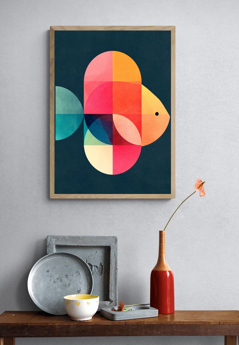 Geometric Fish Abstract Poster. — room view 3