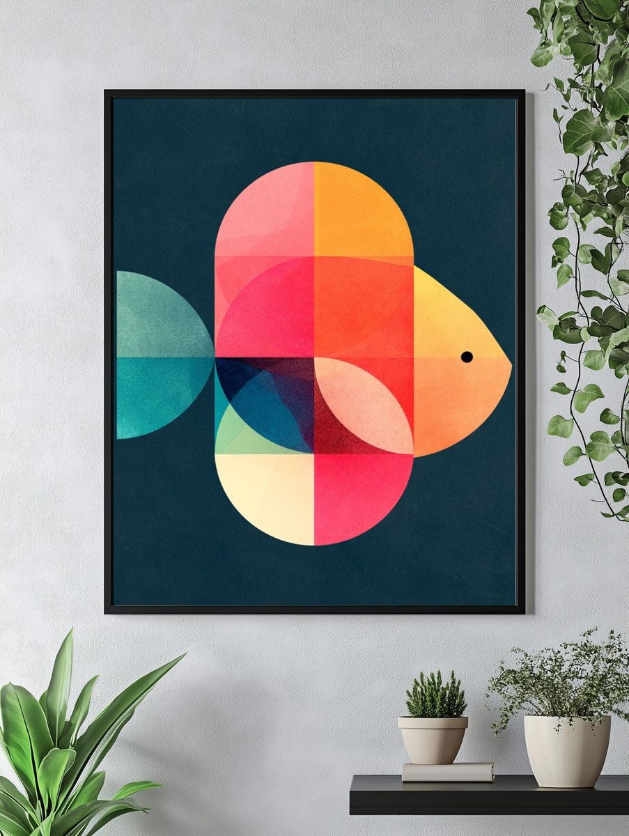 Geometric Fish Abstract Poster. — room view 4