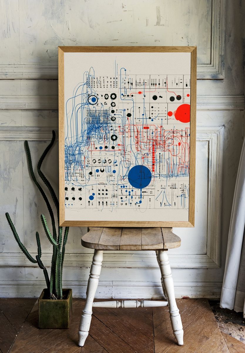 Blue Red Circuit Abstract Poster. room preview