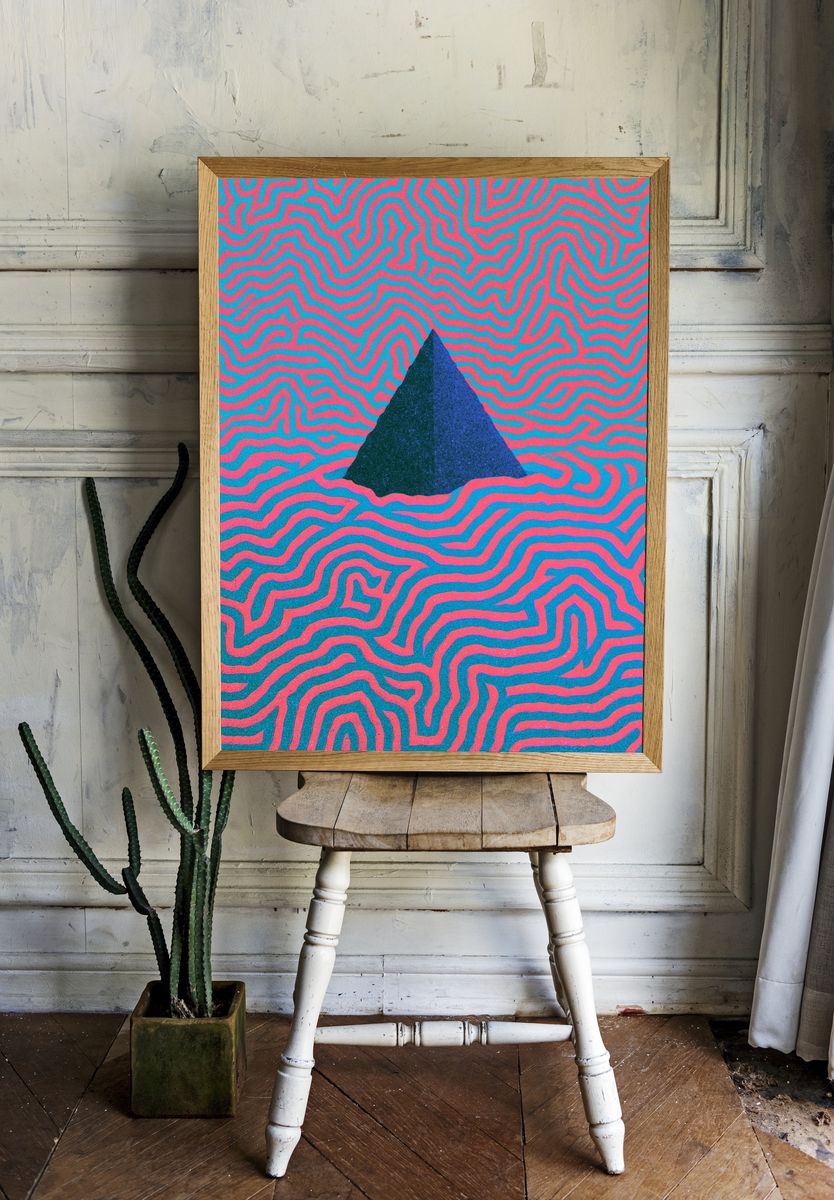 Neon Maze Pyramid Abstract Poster. room preview