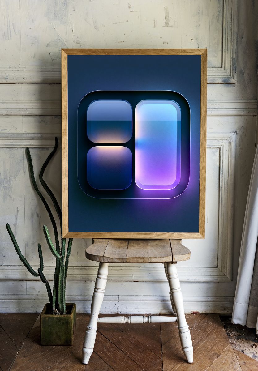 Neon Glass Geometry Abstract Poster. — room view 1
