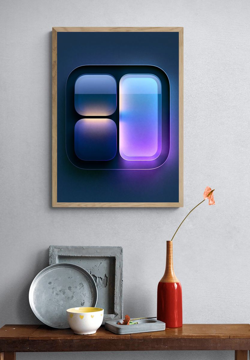 Neon Glass Geometry Abstract Poster. — room view 3