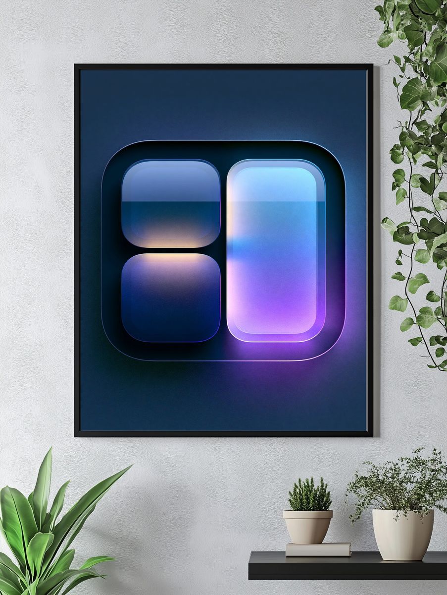 Neon Glass Geometry Abstract Poster. — room view 4