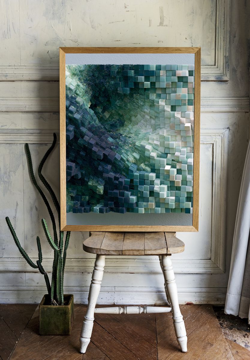 Oceanic Cubes Abstract Poster. room preview