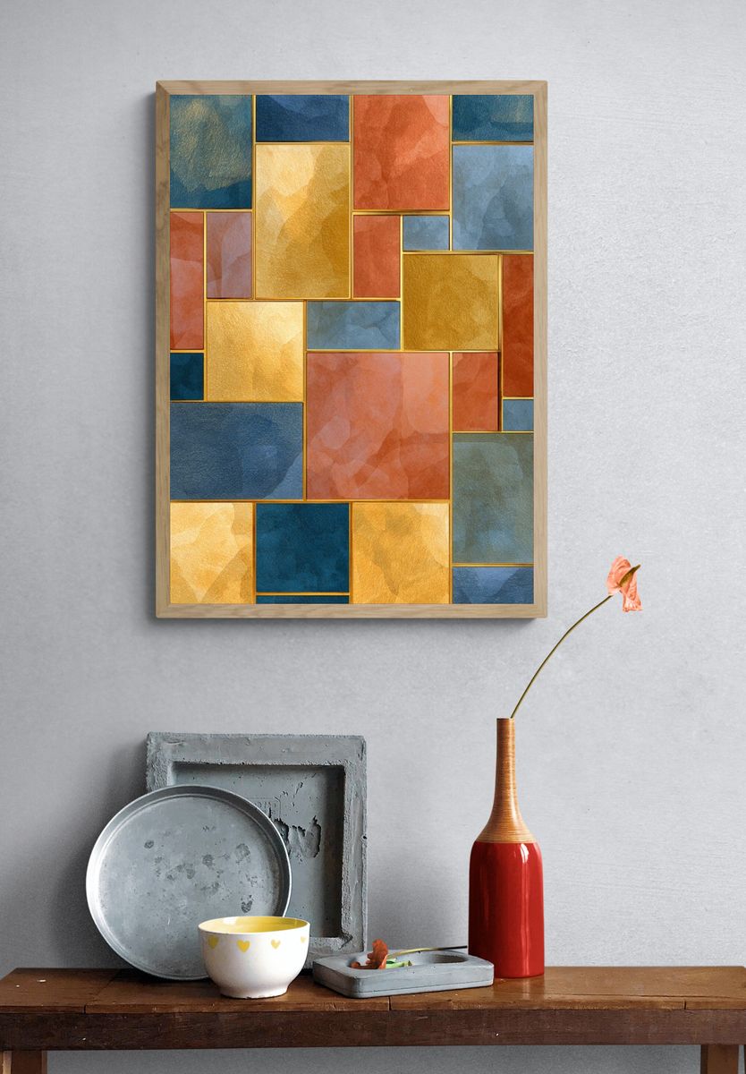 Geometric Color Block Abstract Poster. — room view 3