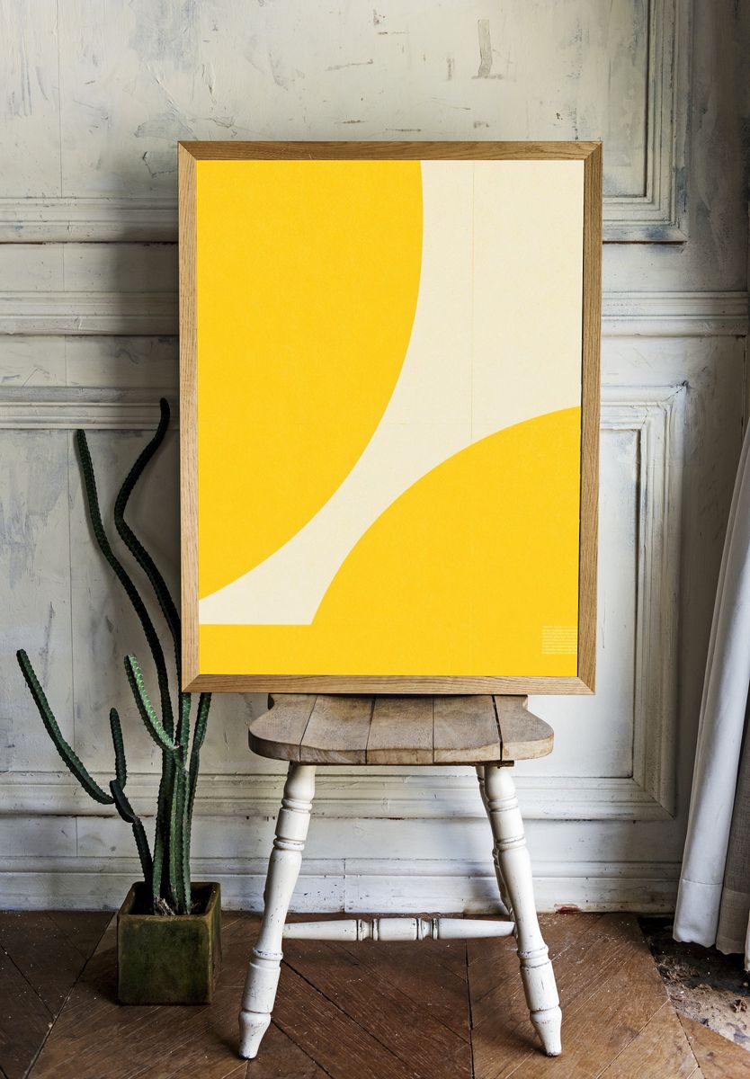 Yellow Curves Abstract Poster. room preview