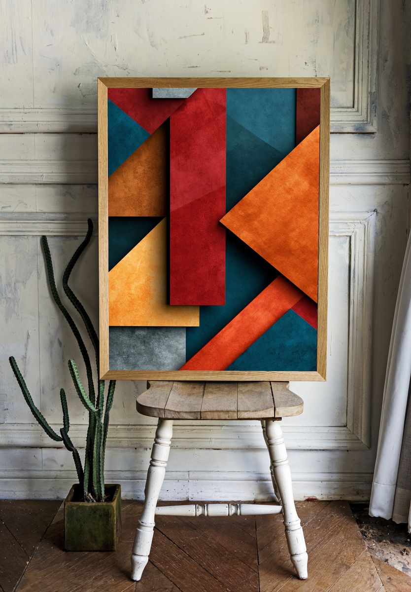 Geometric Color Blocks Abstract Poster. room preview
