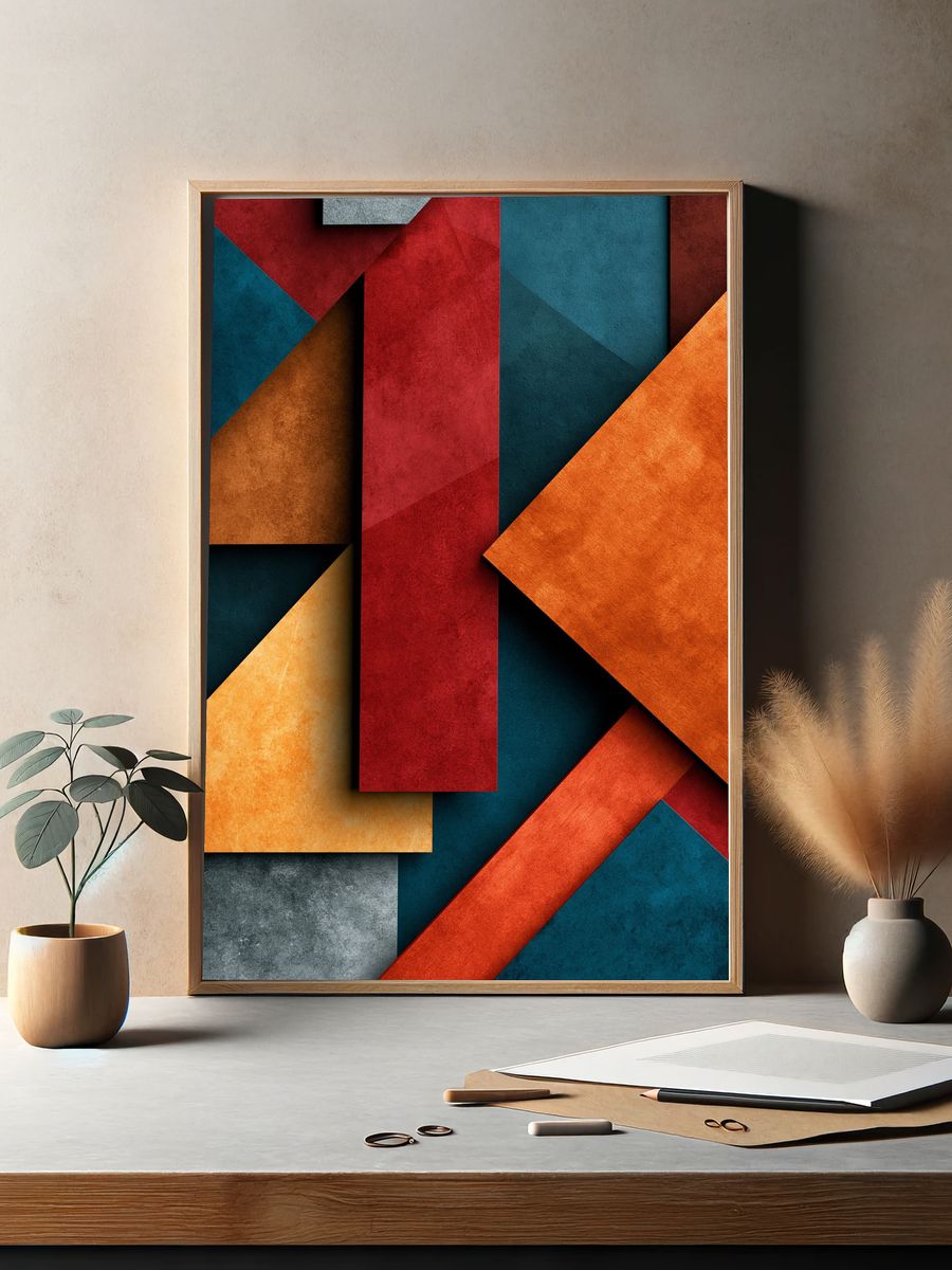 Geometric Color Blocks Abstract Poster. — room view 2