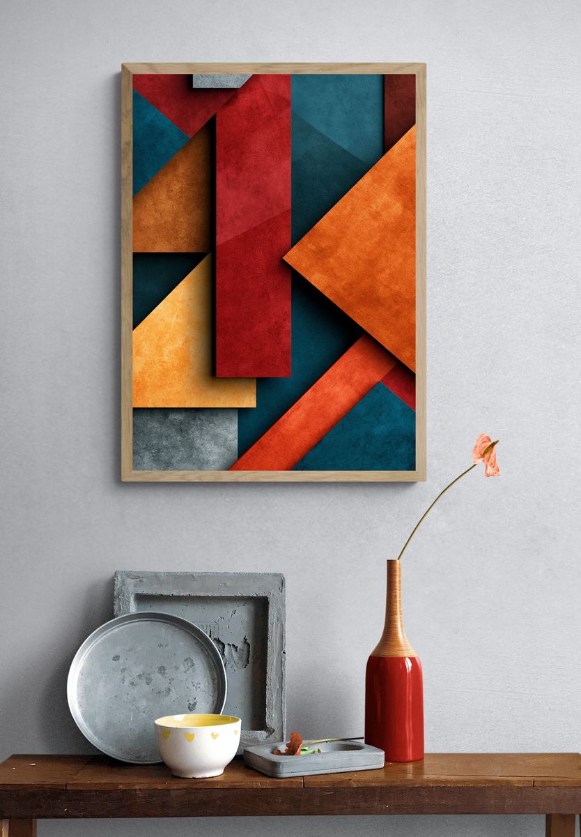 Geometric Color Blocks Abstract Poster. — room view 3