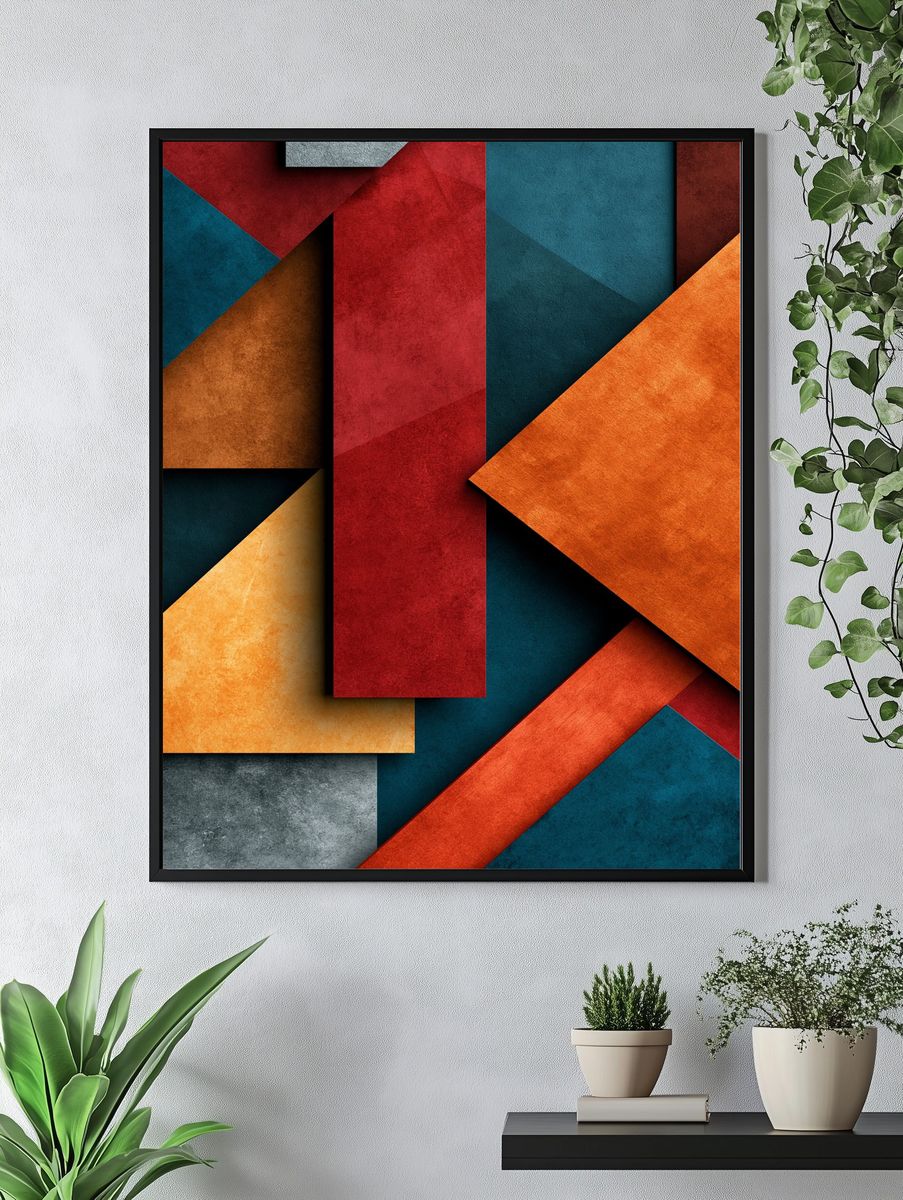 Geometric Color Blocks Abstract Poster. — room view 4