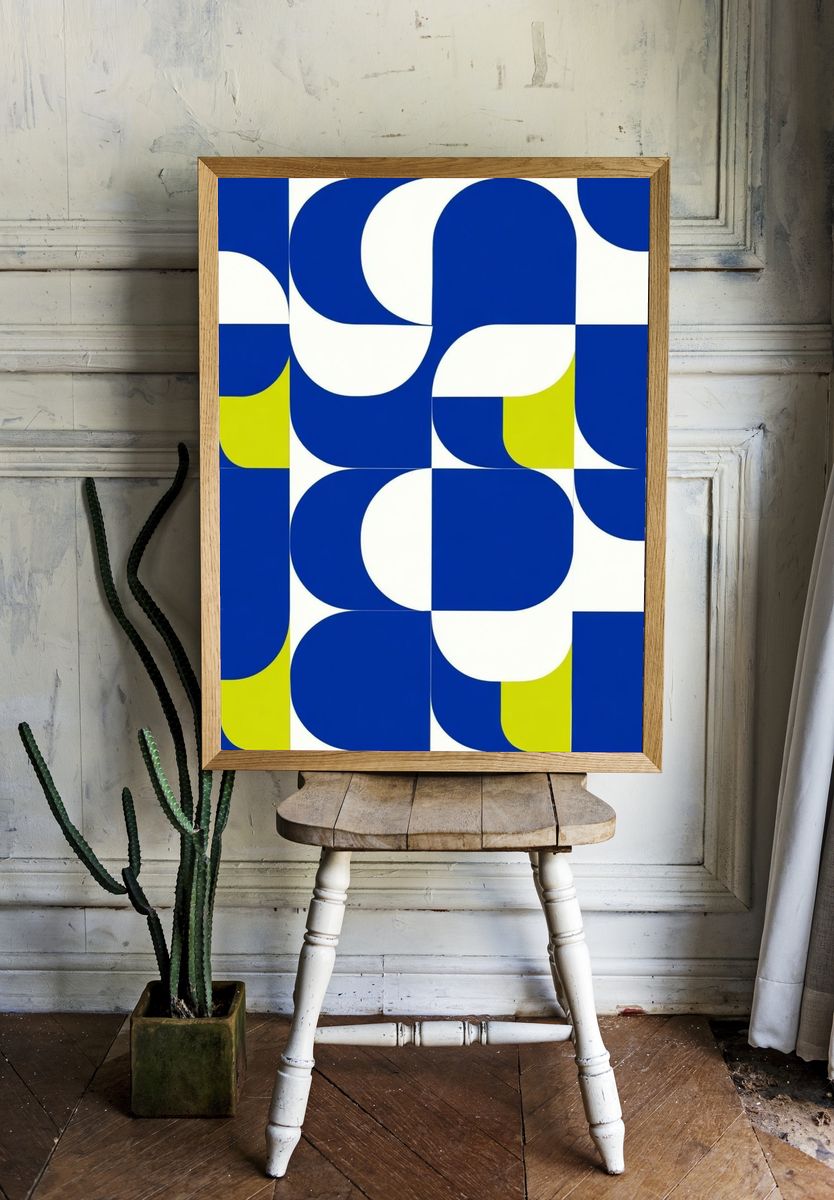 Blue Geometric Pattern Poster. — room view 1