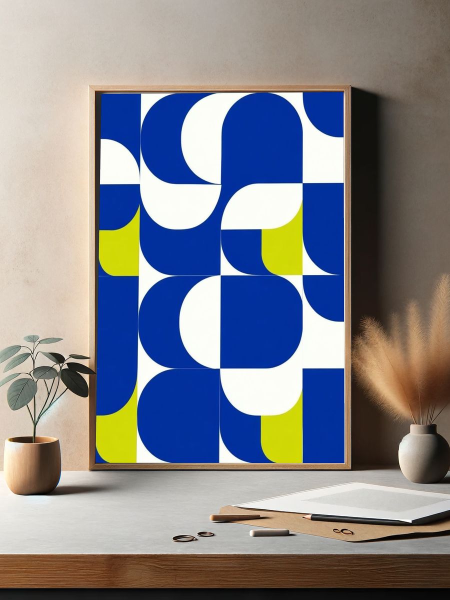Blue Geometric Pattern Poster. — room view 2