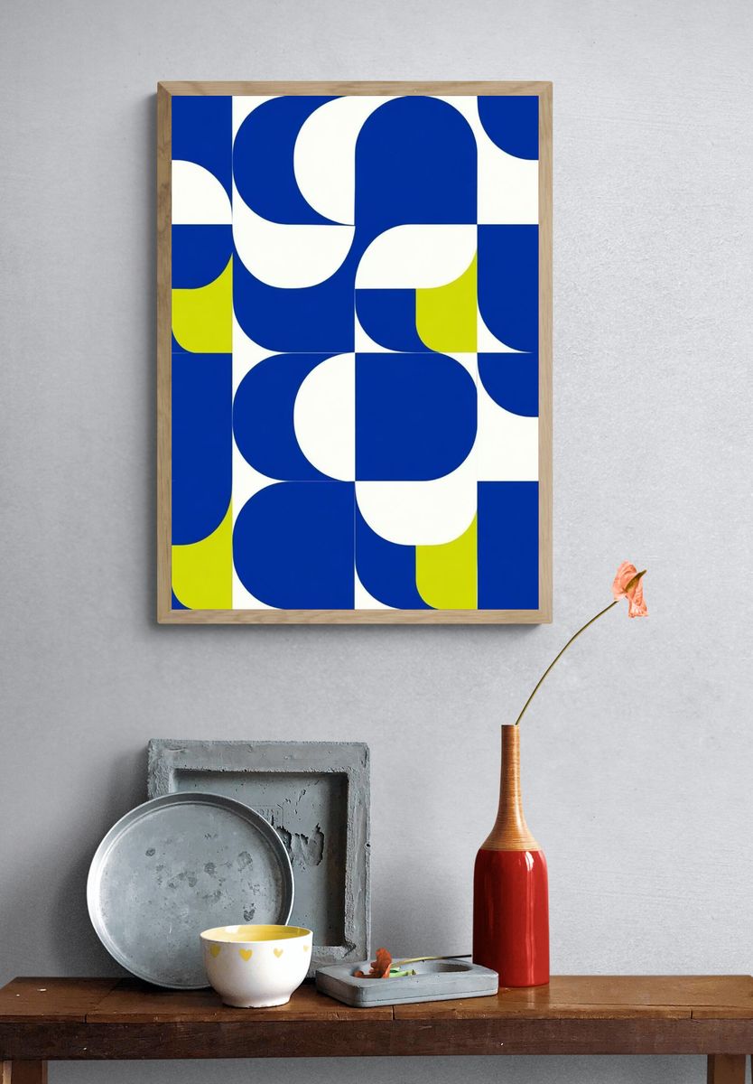 Blue Geometric Pattern Poster. — room view 3