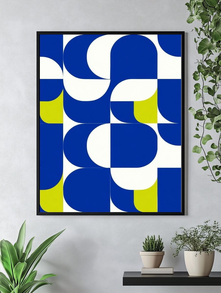 Blue Geometric Pattern Poster. — room view 4