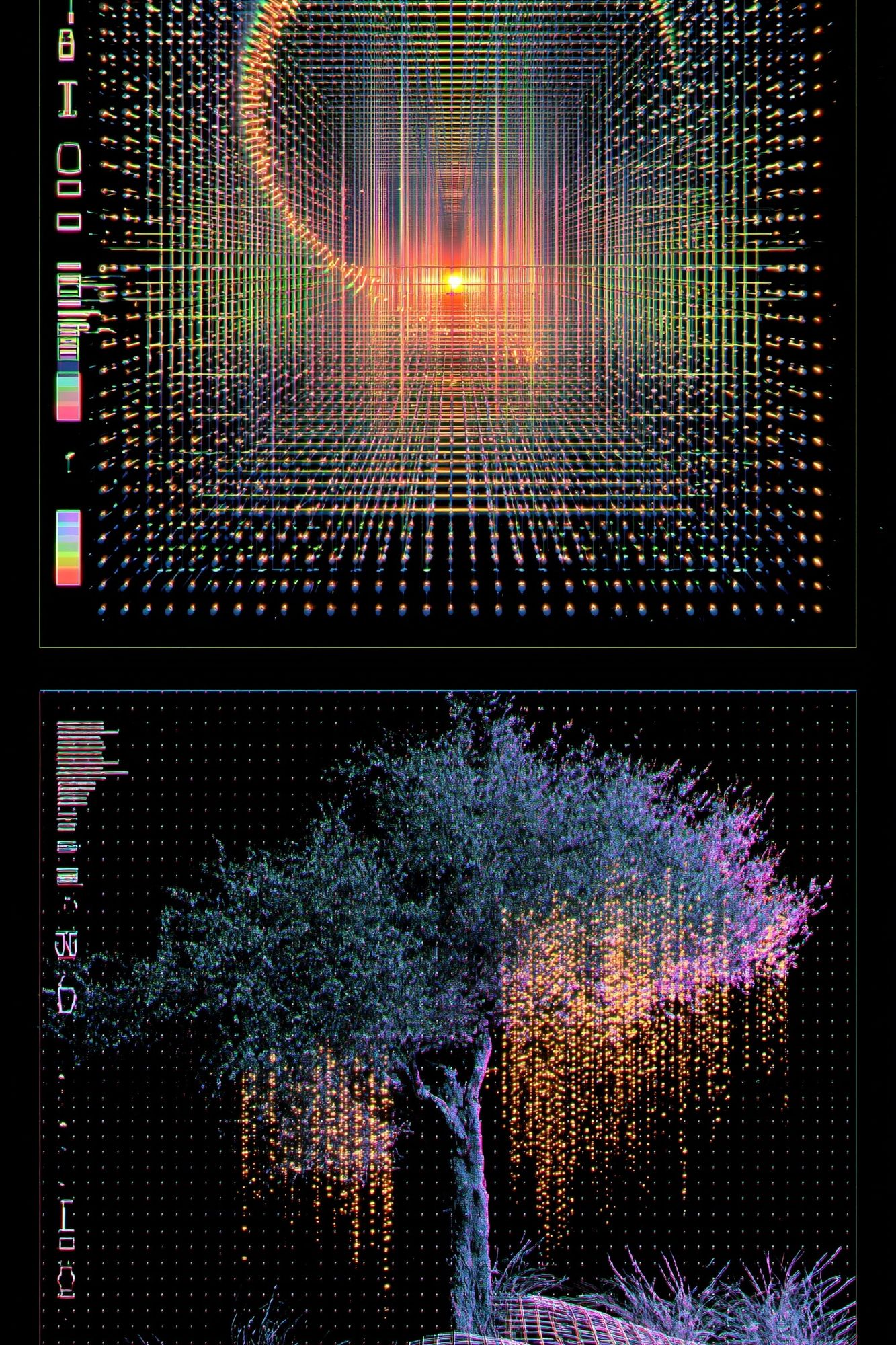 Glowing Grid Tunnel Poster. poster — abstract art