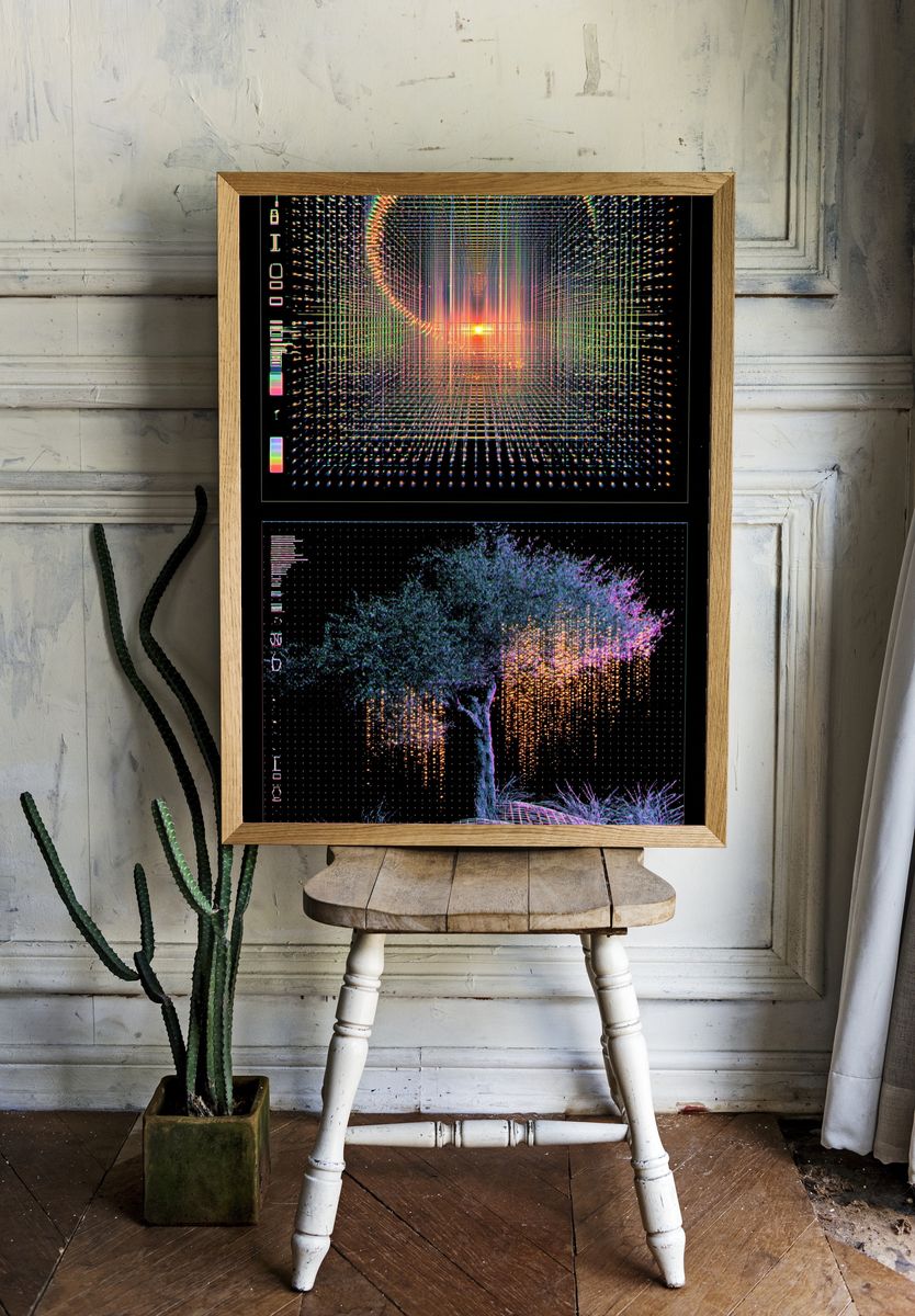 Glowing Grid Tunnel Poster. room preview