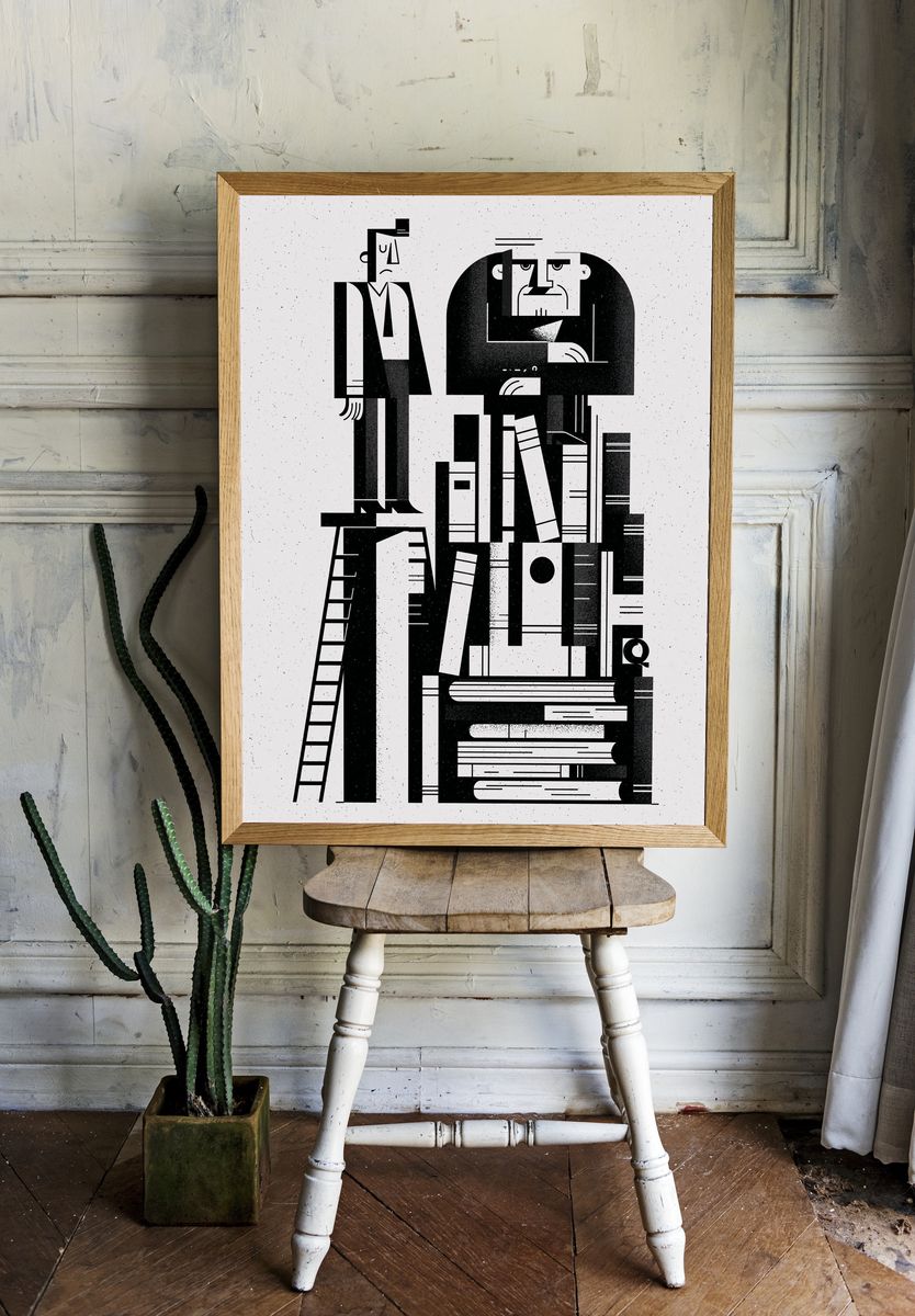 Geometric Men in Black Print. room preview