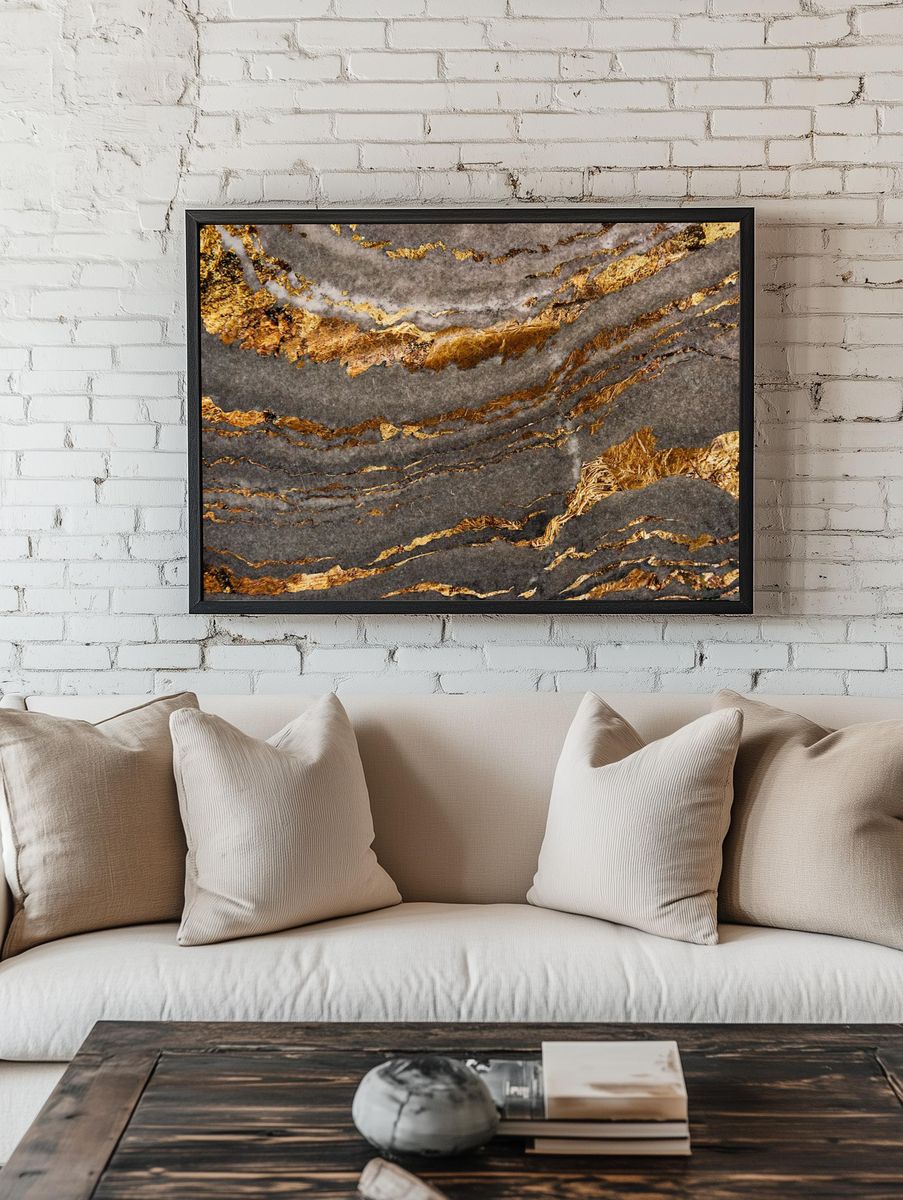 Gray marble rock gold textured. — room view 1