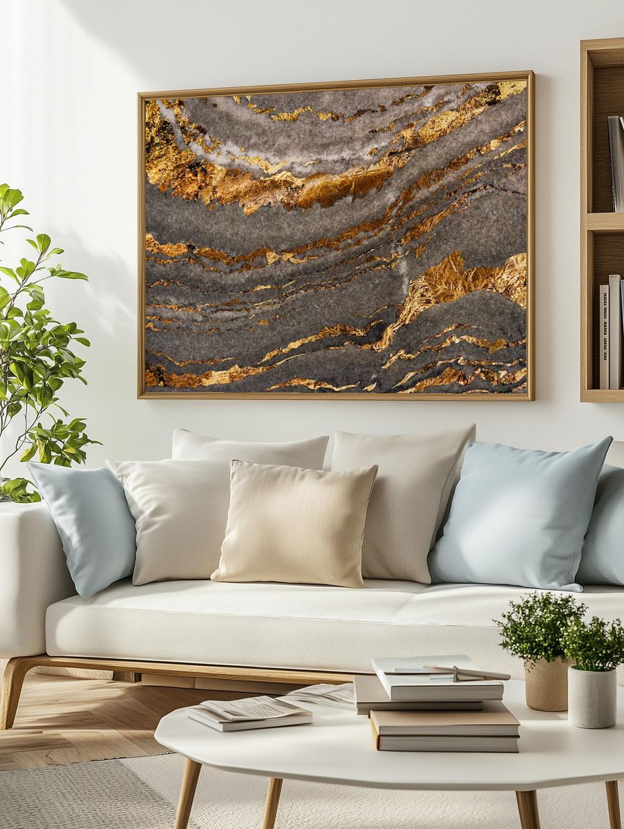 Gray marble rock gold textured. — room view 2