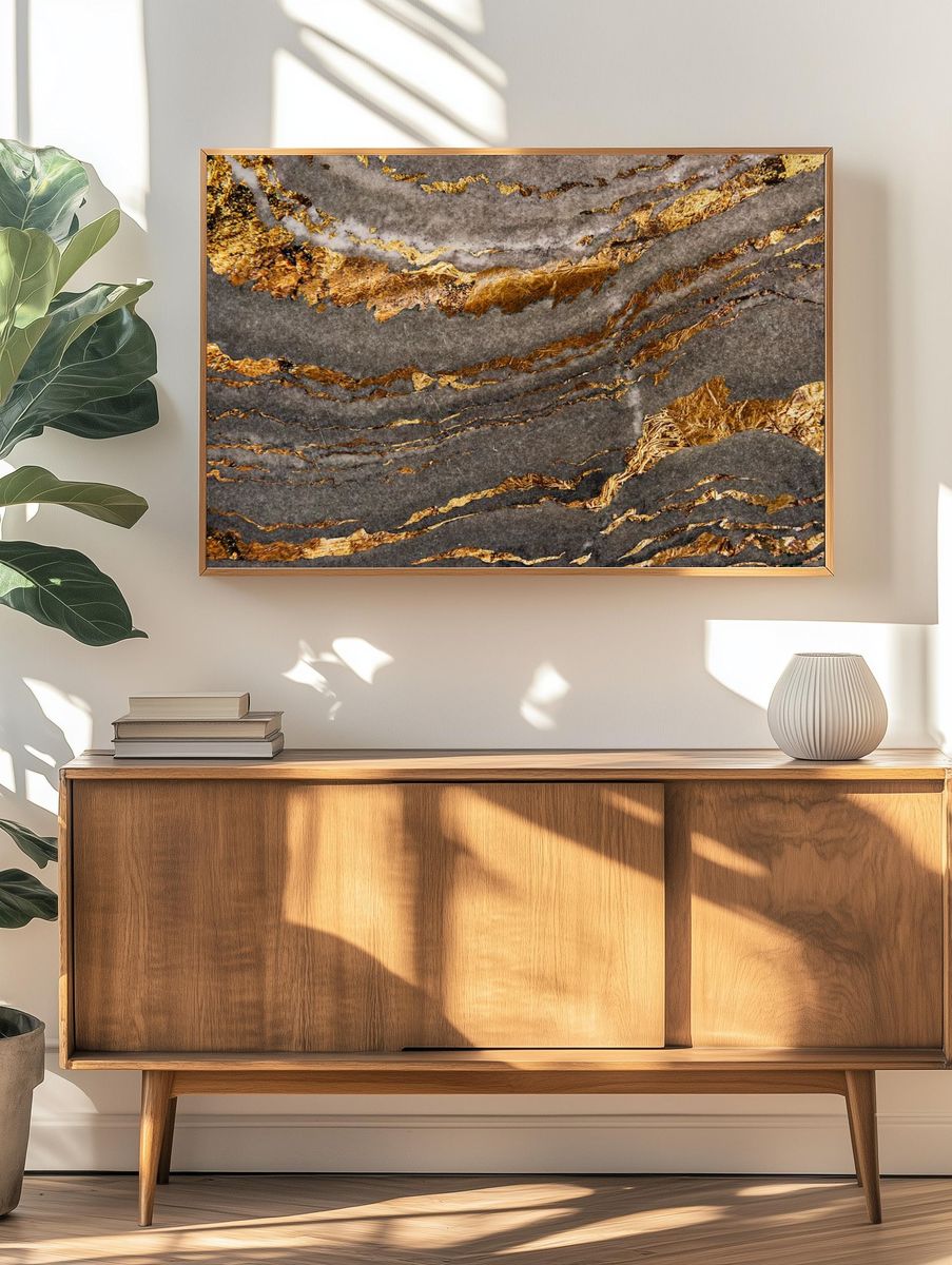 Gray marble rock gold textured. — room view 3