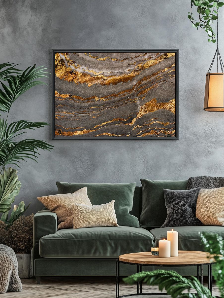 Gray marble rock gold textured. — room view 4