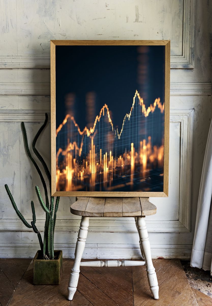 Golden Market Data Abstract Poster. — room view 1