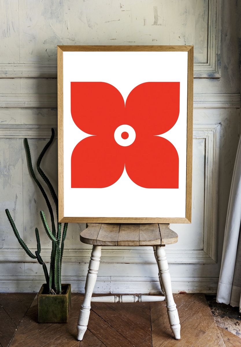 Red Floral Abstract Poster. room preview