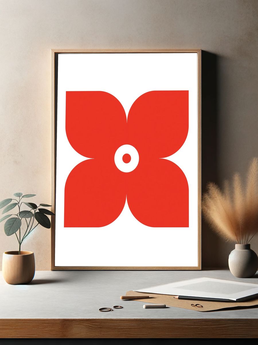 Red Floral Abstract Poster. — room view 2