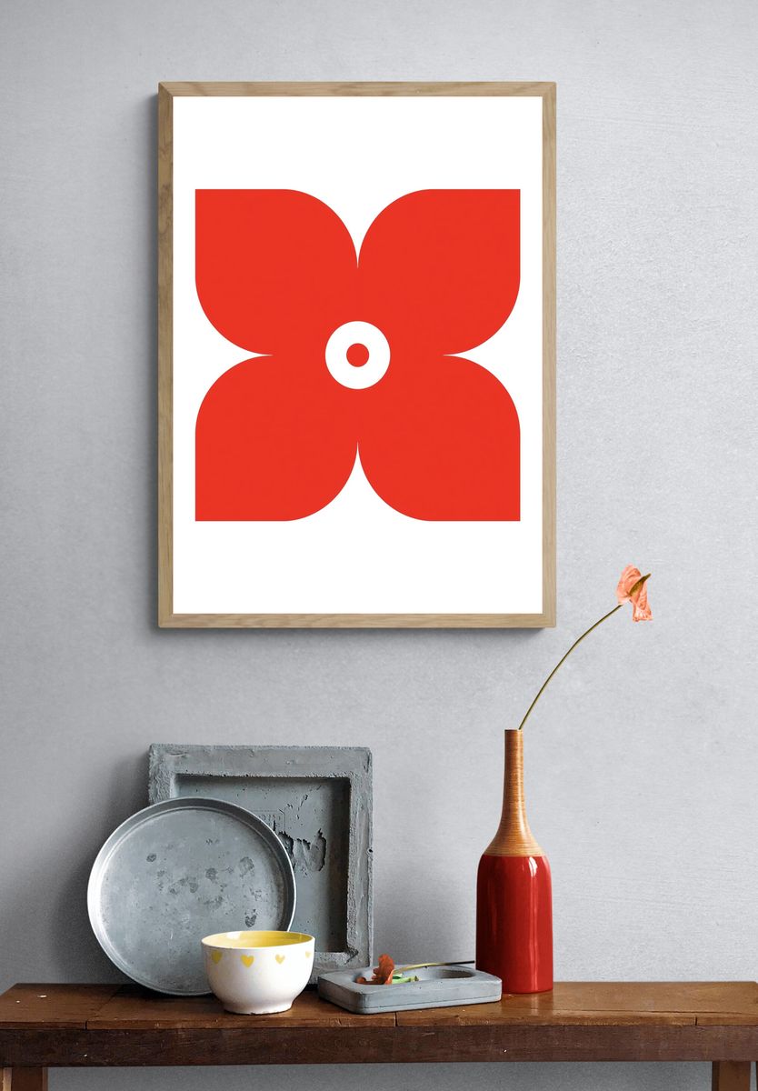 Red Floral Abstract Poster. — room view 3