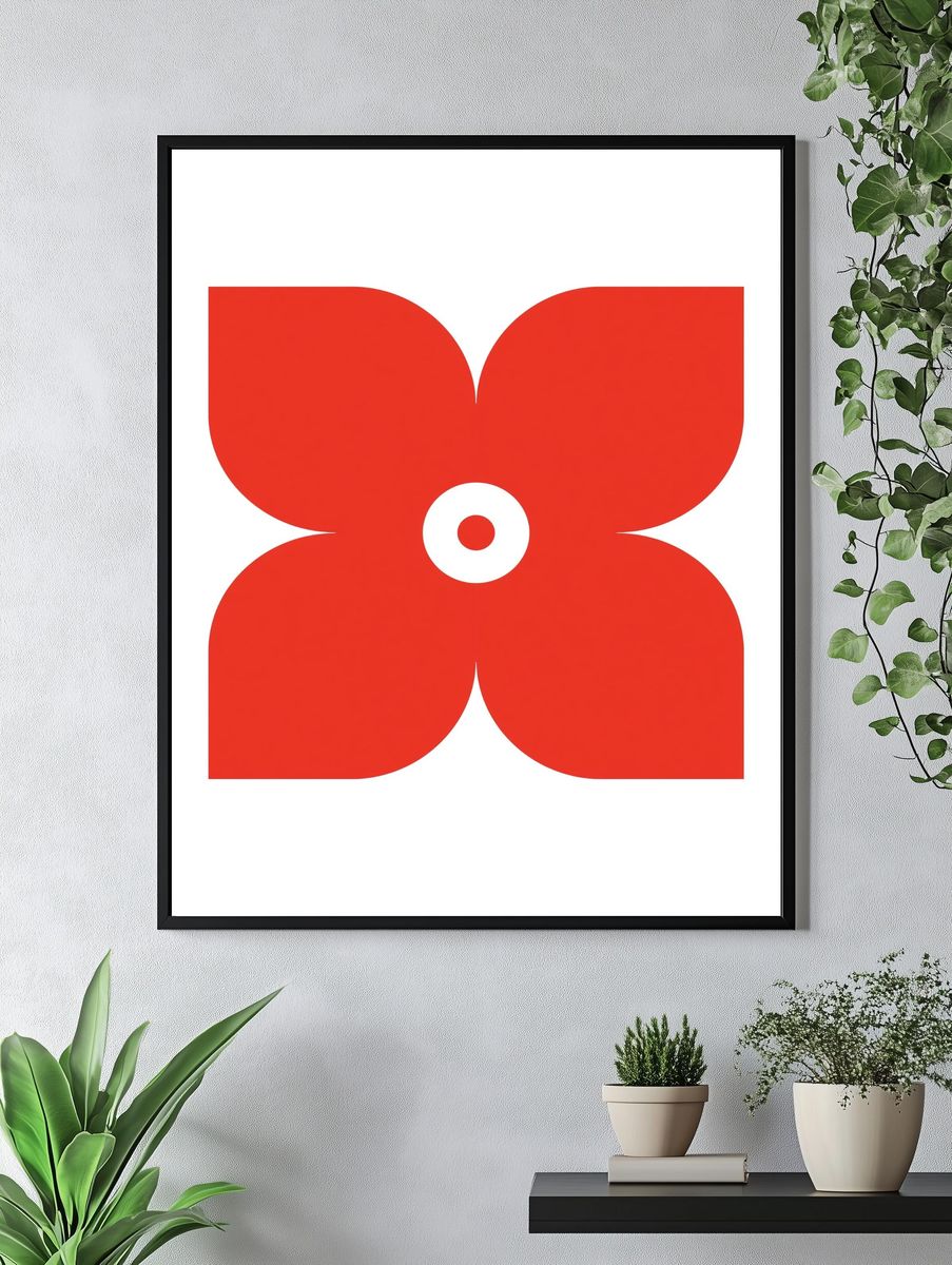 Red Floral Abstract Poster. — room view 4