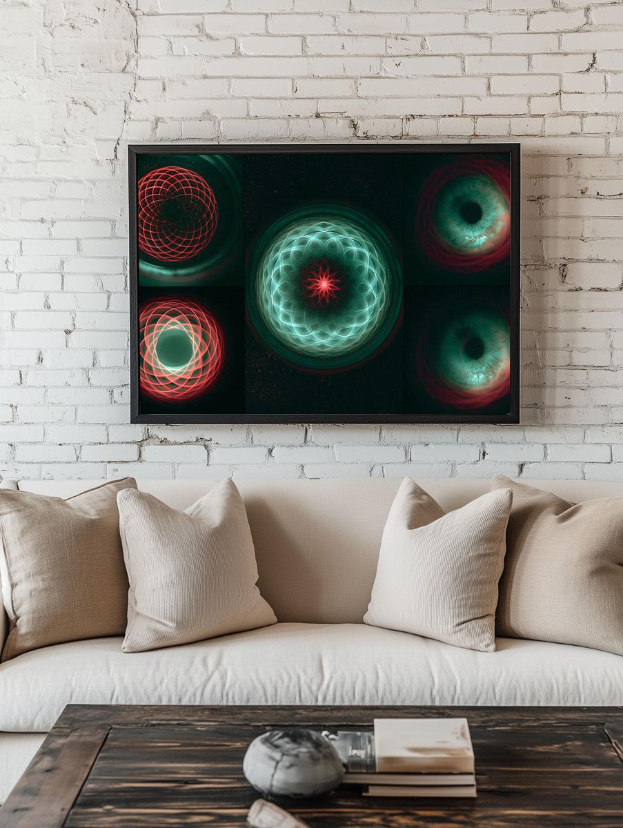 Neon Orbital Geometry Abstract Poster. — room view 1