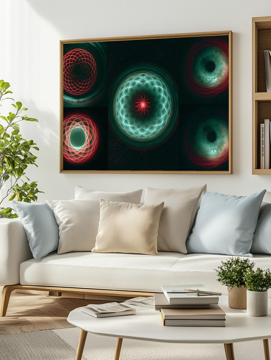 Neon Orbital Geometry Abstract Poster. — room view 2