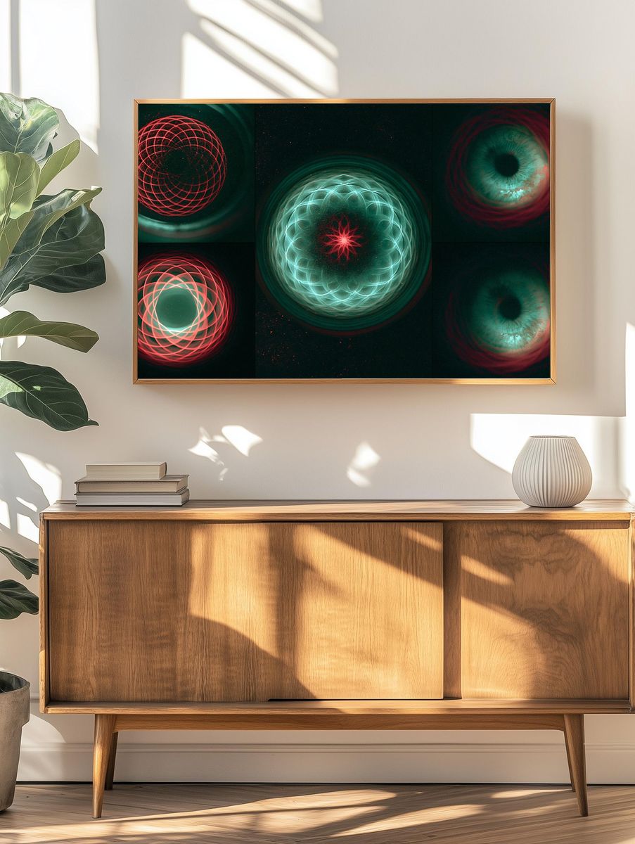 Neon Orbital Geometry Abstract Poster. — room view 3
