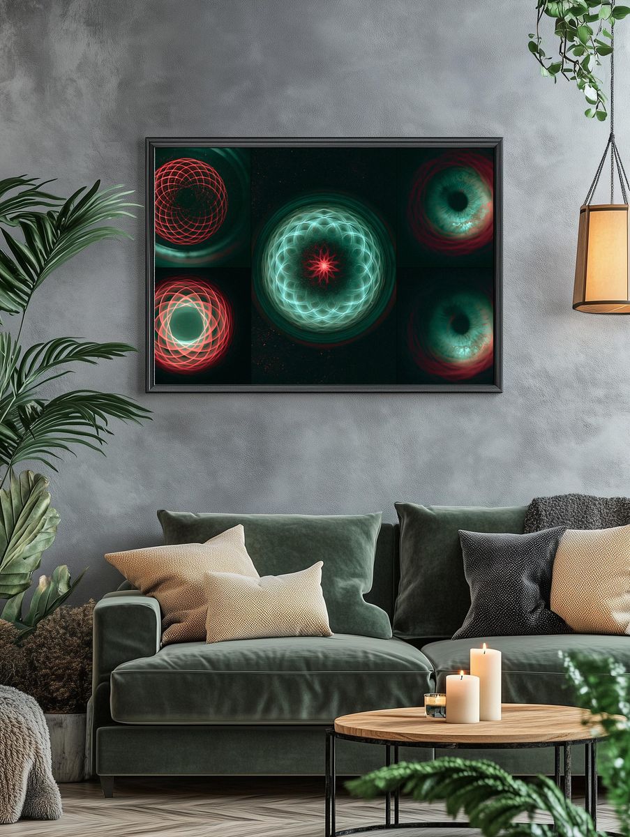 Neon Orbital Geometry Abstract Poster. — room view 4