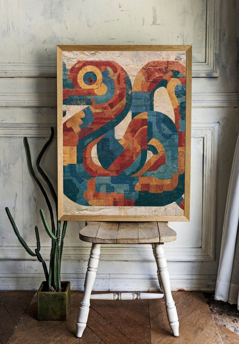 Abstract Geometric Mural Poster. — room view 1
