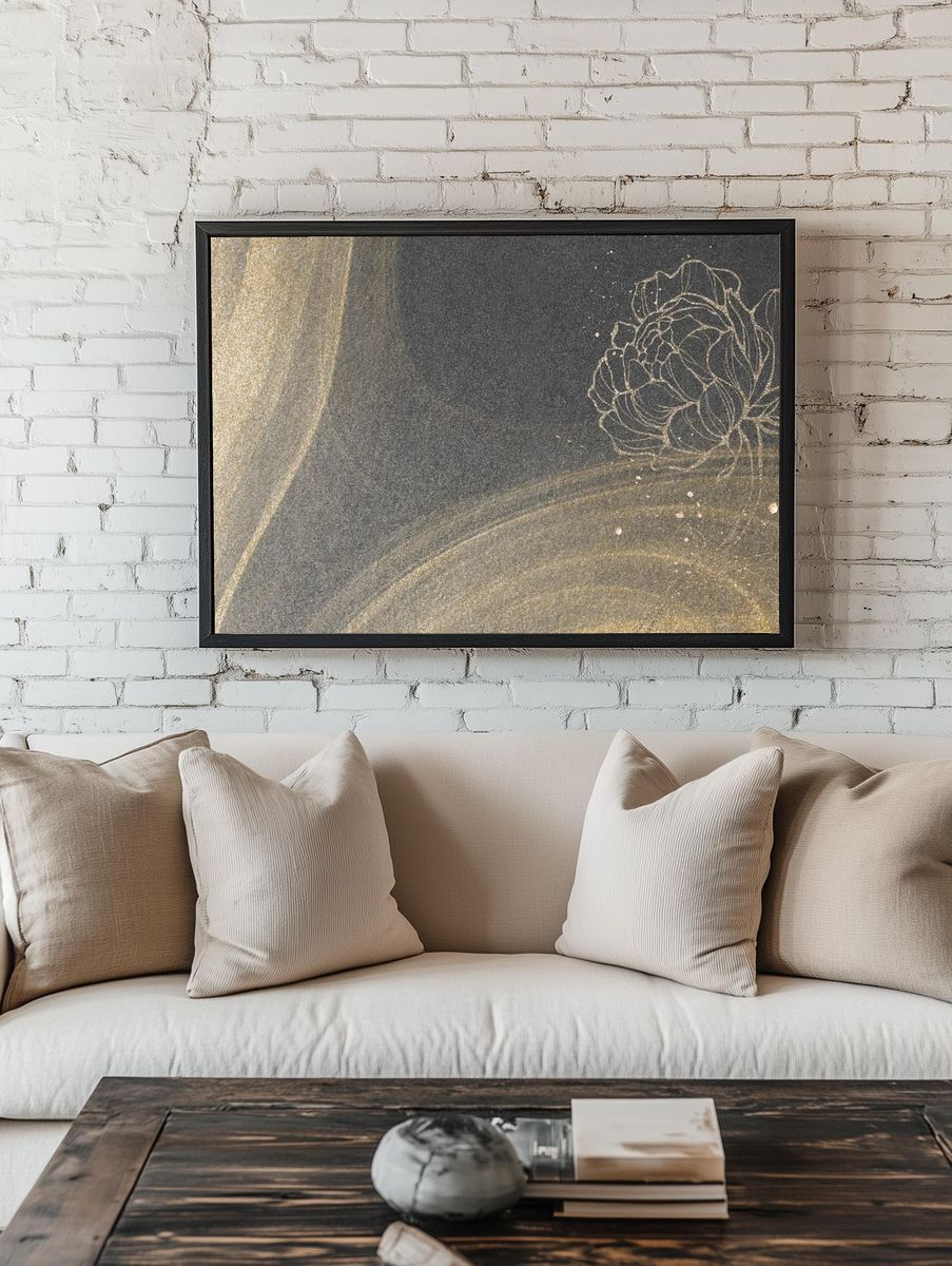 Outline flower decoration gold glitter. room preview