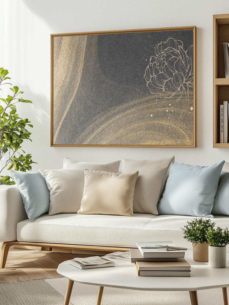 Outline flower decoration gold glitter. — room view 2
